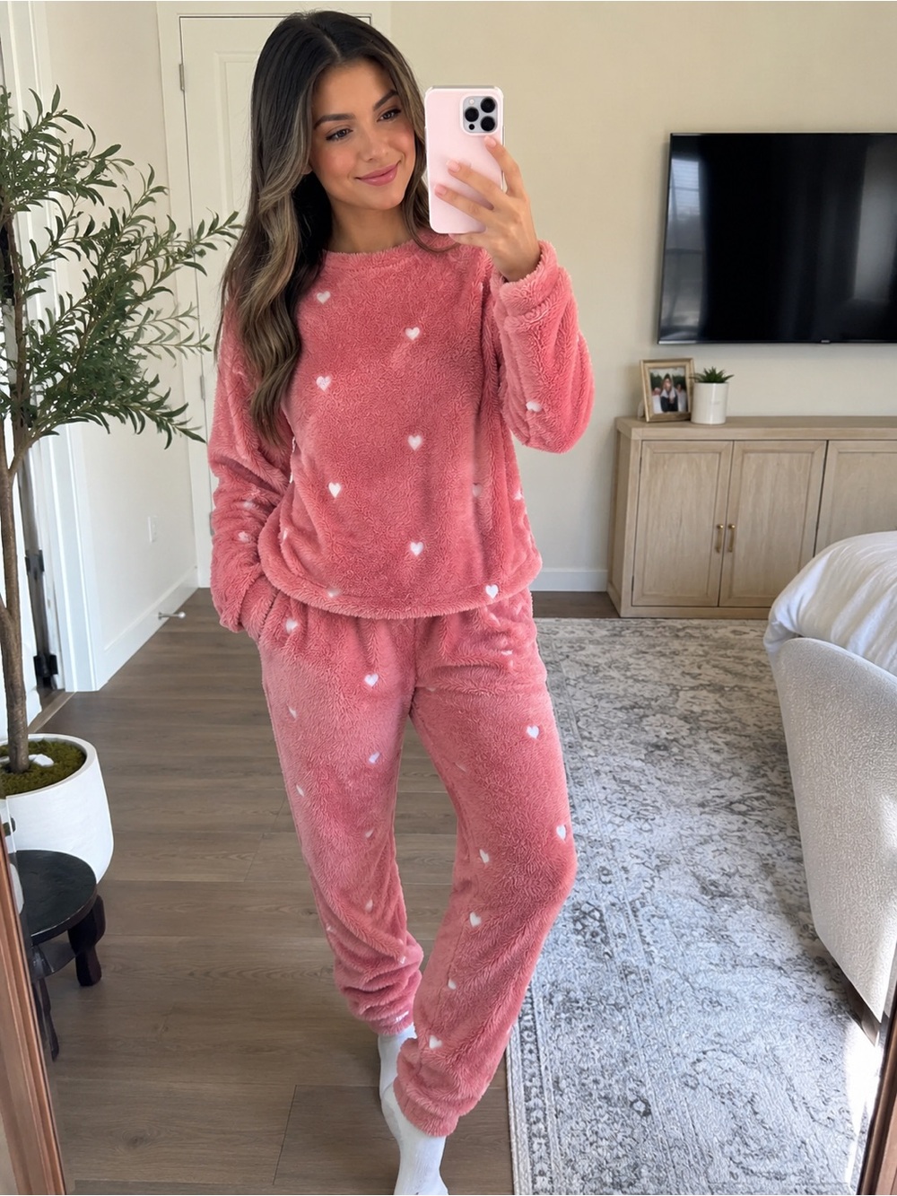 Joyspun Pink Plush Heart Lounge Set – Women’s Small